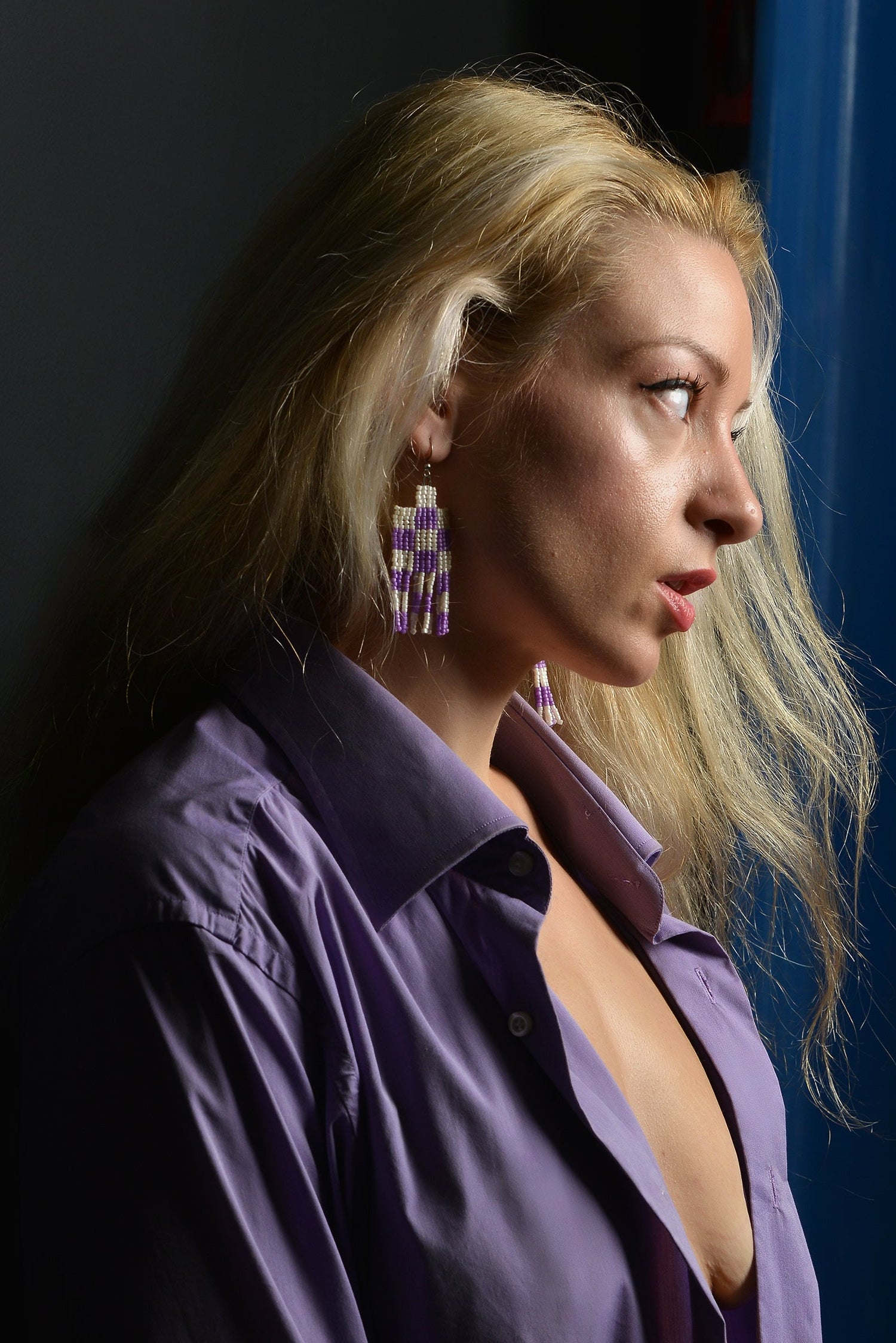 ''Lavender Check'' earrings